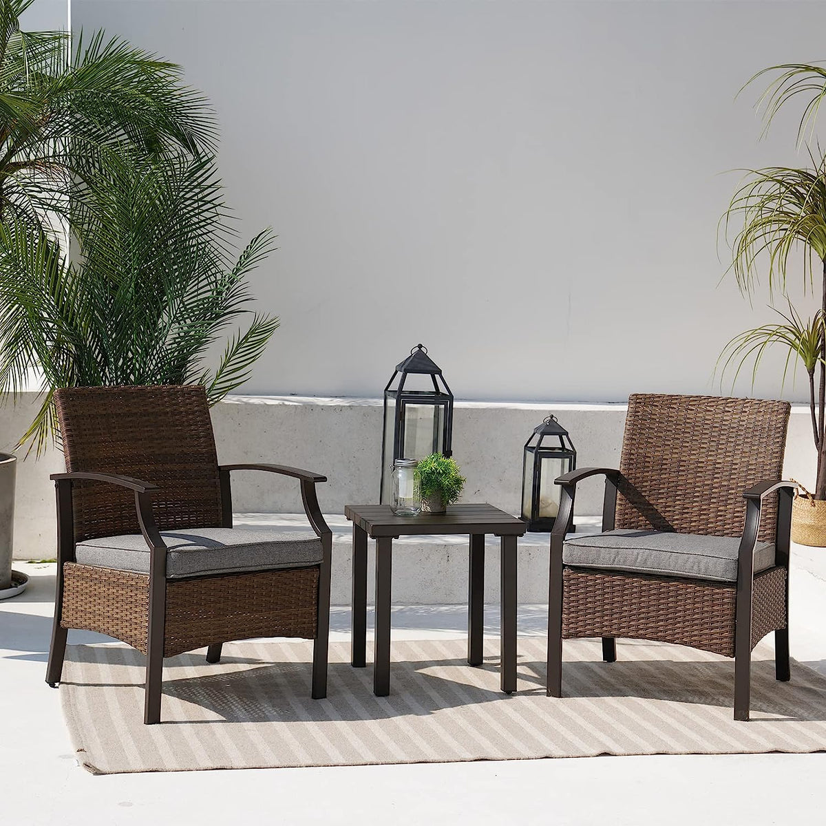 LOUNGE YARD Outdoor Furniture Sets Weather Resistant Wicker Outdoor Patio Chairs with Ottomans and Coffee Tables for Balcony Backyard Garden Poolside — product view 5