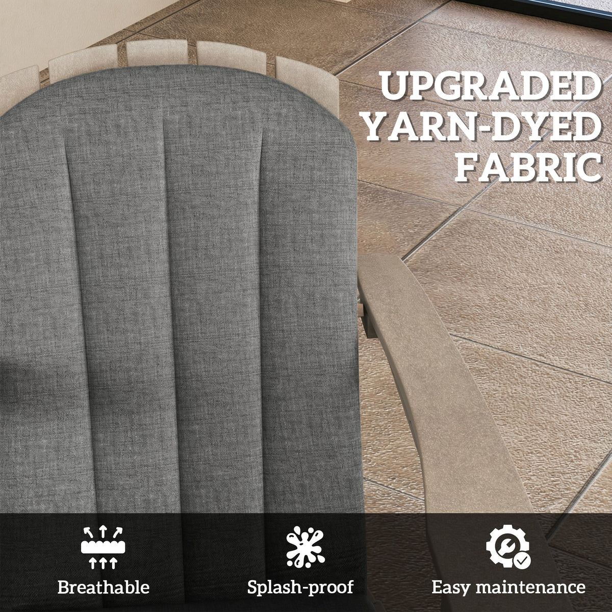 2-Piece Adirondack Chair Cushion Set with Ties, Outdoor Seat Cushions Dark Grey — product view 7