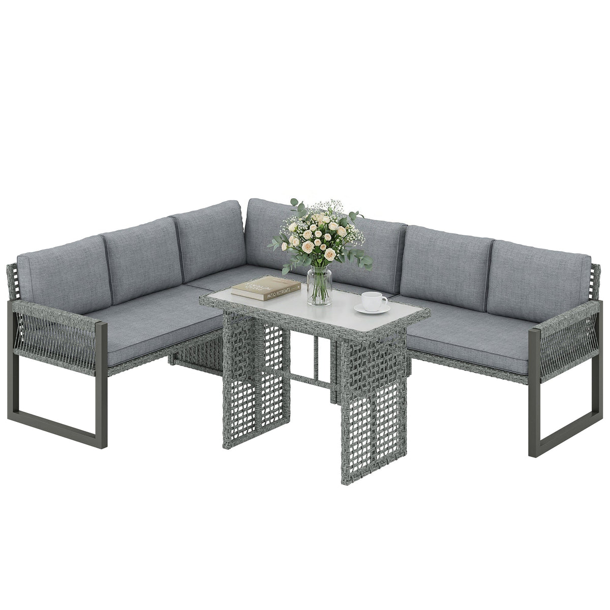 4 Piece Rattan Garden Furniture Set with 3 Loveseats, Grey — product view 1