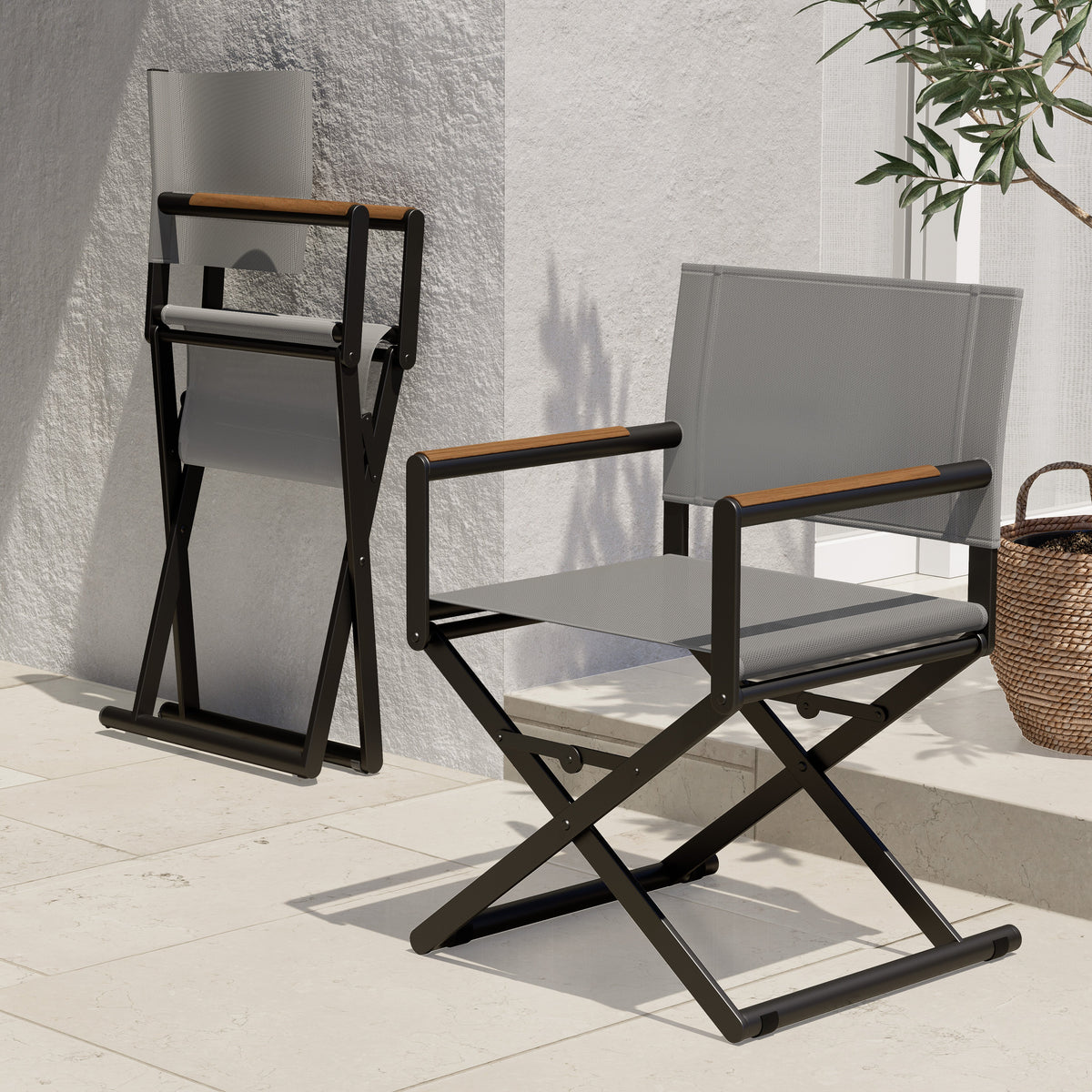 LOUNGE YARD Outdoor & Indoor Aluminum Mesh Sling Folding Director Chair Lightweight All-Weather Wood Grain Camping and Hunting Chair for Garden — product view 1