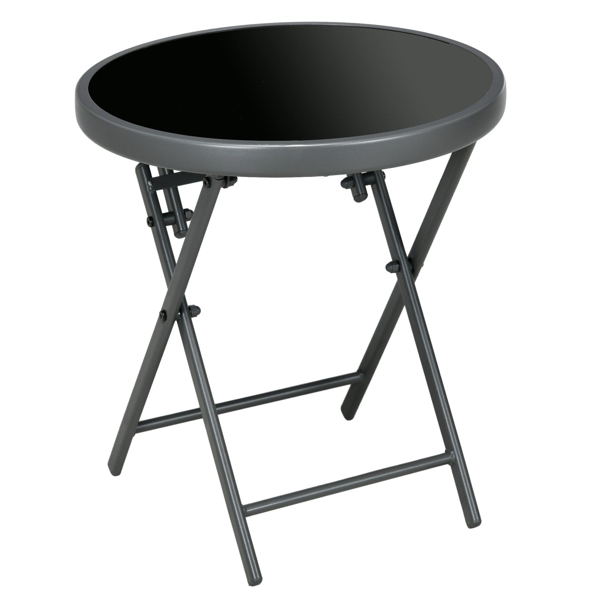 18" Outdoor Round Folding Table with Tempered Glass Top, Black — product view 2