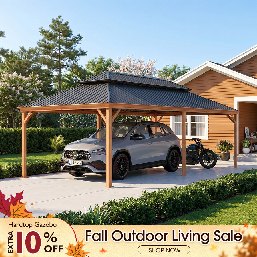 PURPLE LEAF Outdoor Aluminum Carport Heavy-Duty with Wood Grain Aluminum Frame — product view 1