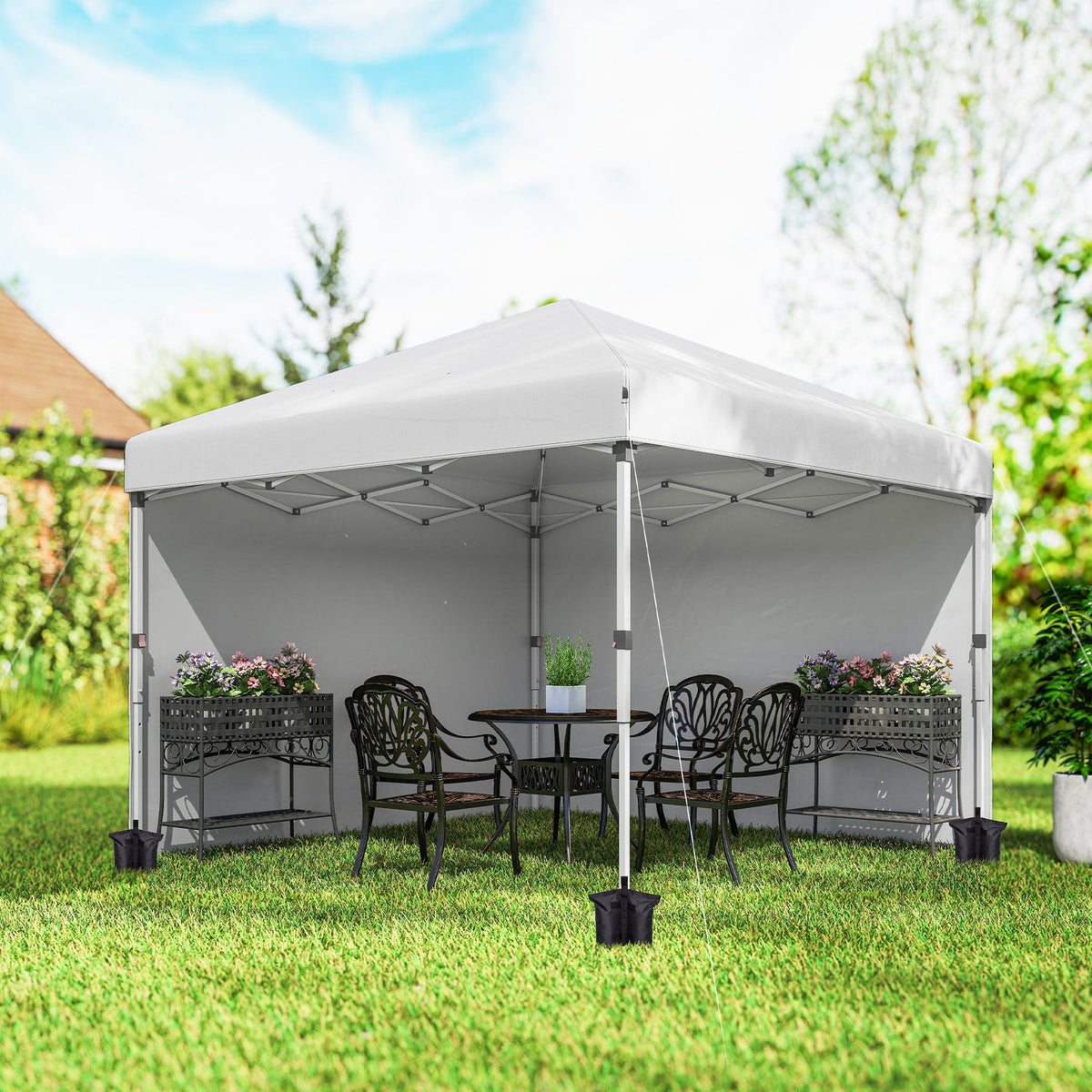 10' x 10' Pop Up Canopy Tent with Sidewalls and Roller Bag, White — product view 4