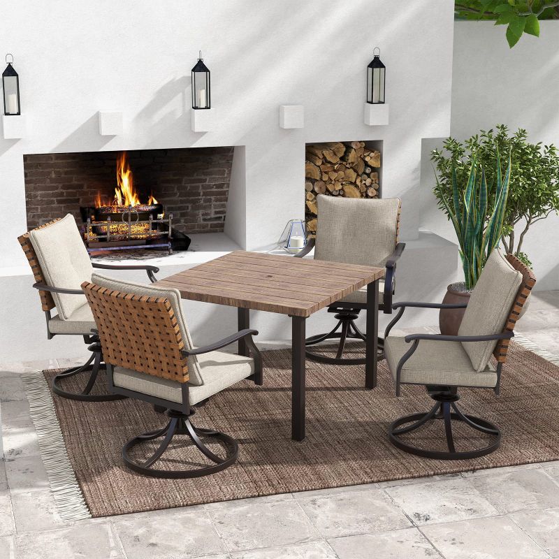 LOUNGE YARD 5 Pieces Outdoor Dining Set,4 Steel Resin Wicker Swivel Patio Chairs&Square Dining Table — product view 3