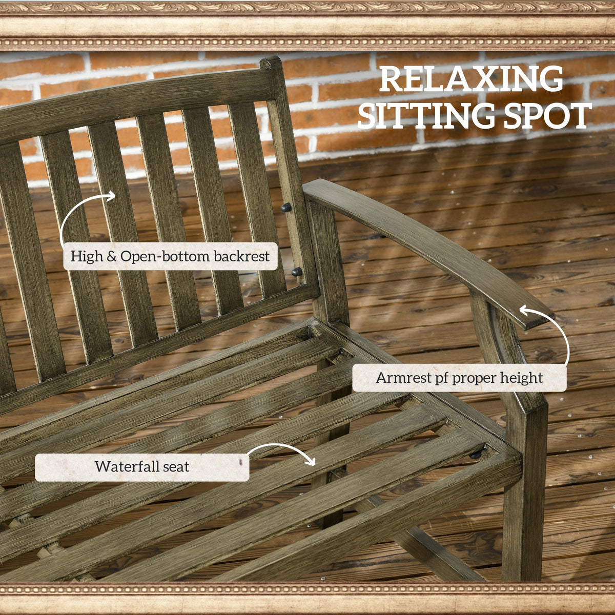46" Outdoor Garden Metal Bench for Patio, Park, Porch, Lawn, Yard, Deck, Black — product view 7