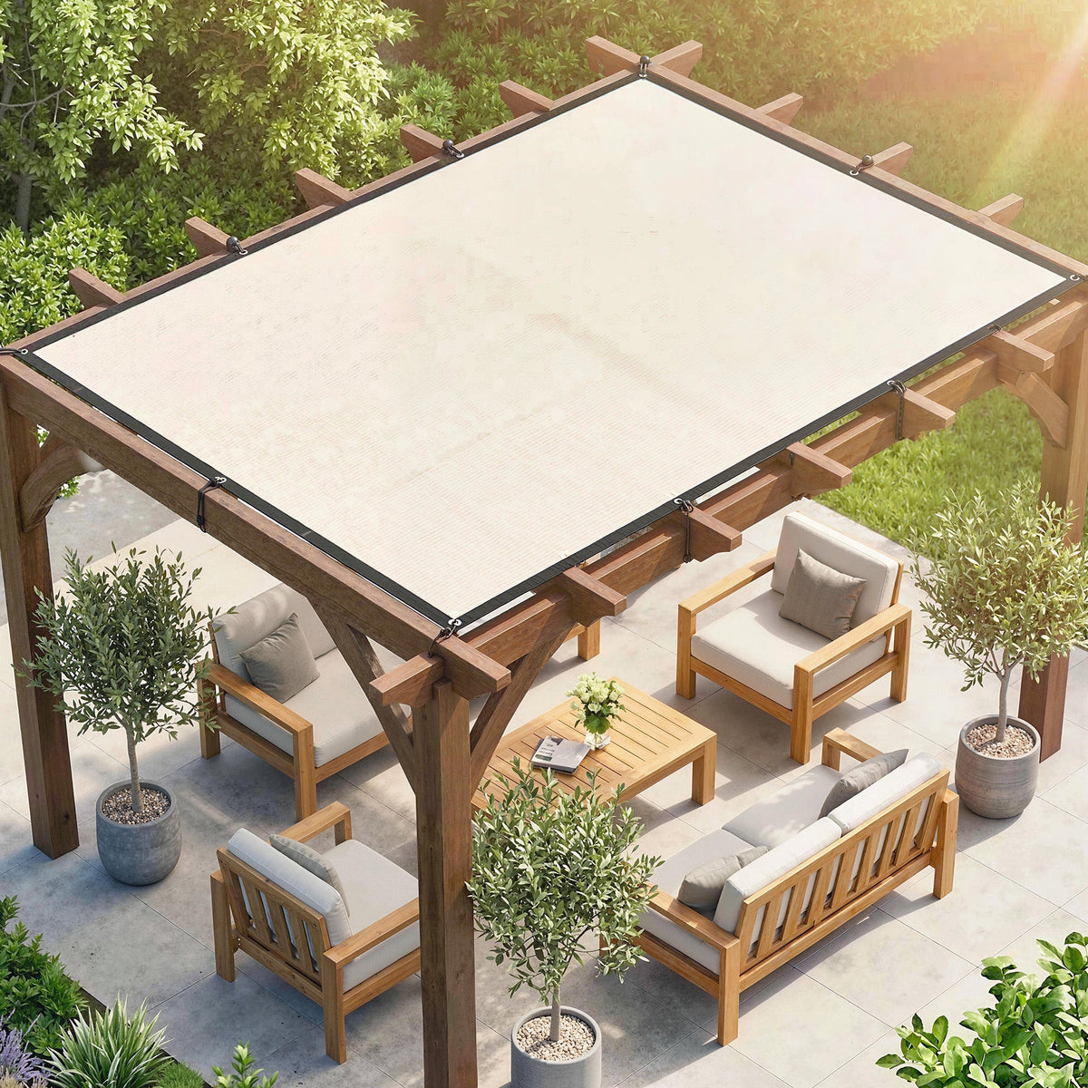 2 x 3 m Sun Shade Sail in Beige with Steel Eyelets & Bungee Cords, UV Protection — product view 3