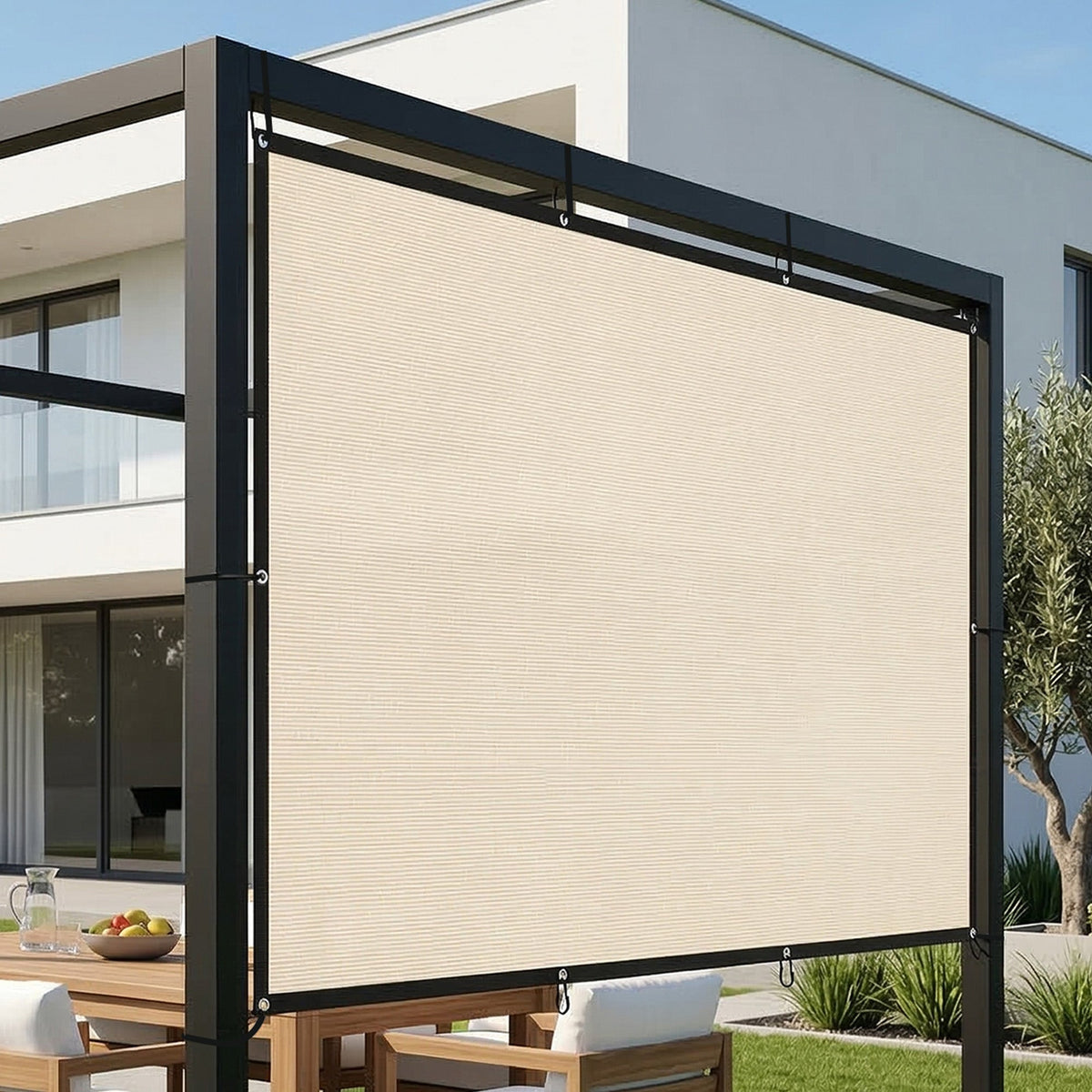 2 x 3 m Sun Shade Sail in Beige with Steel Eyelets & Bungee Cords, UV Protection — product view 4