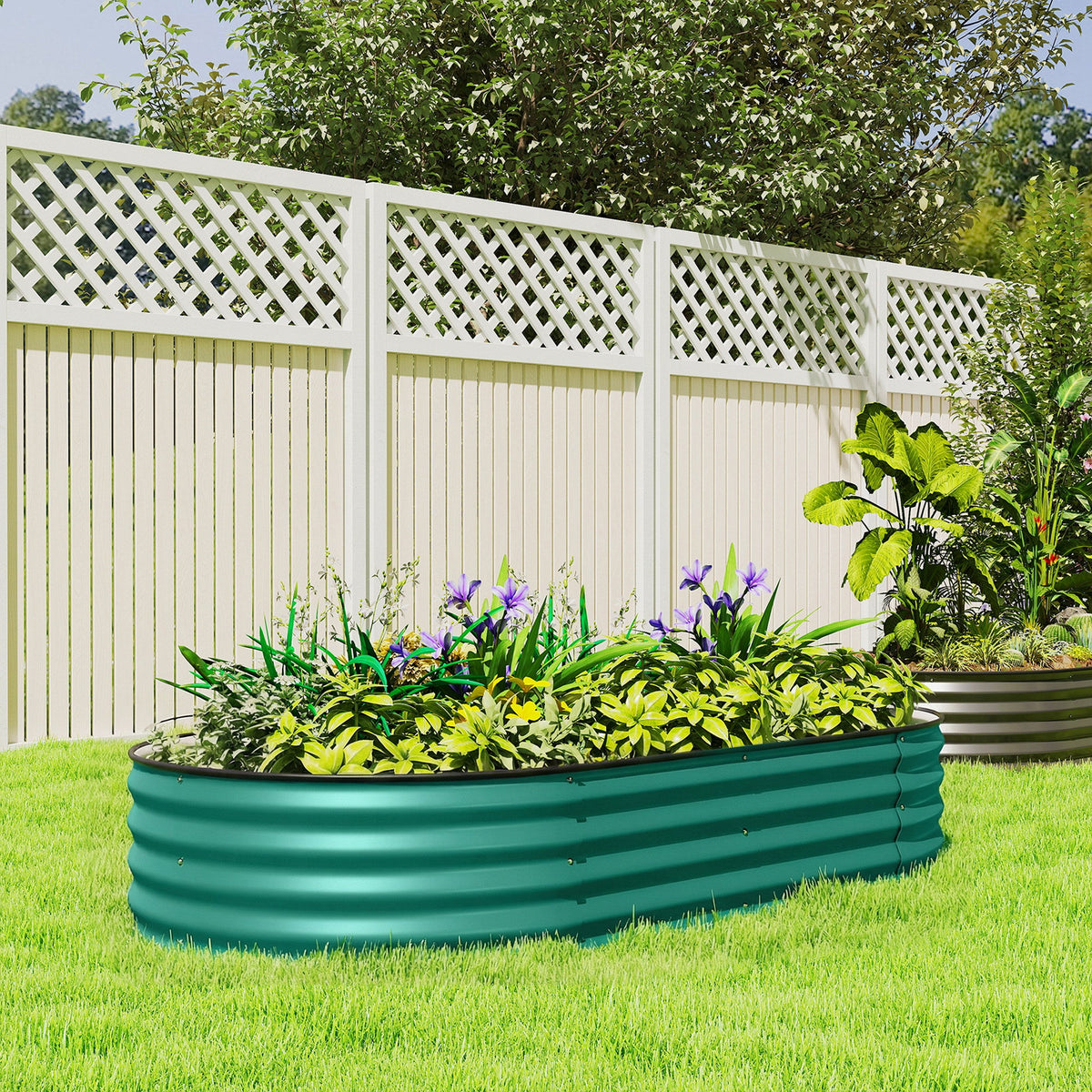 180 x 90 x 30 cm Galvanised Raised Garden Bed with Safety Edging, Light Green — product view 3
