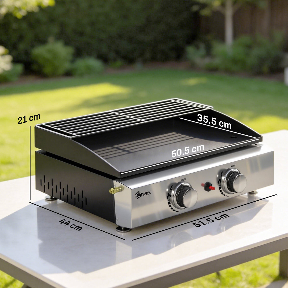 2 Burner Gas Plancha Grill with Warming Rack, 5 kW, Black — product view 5