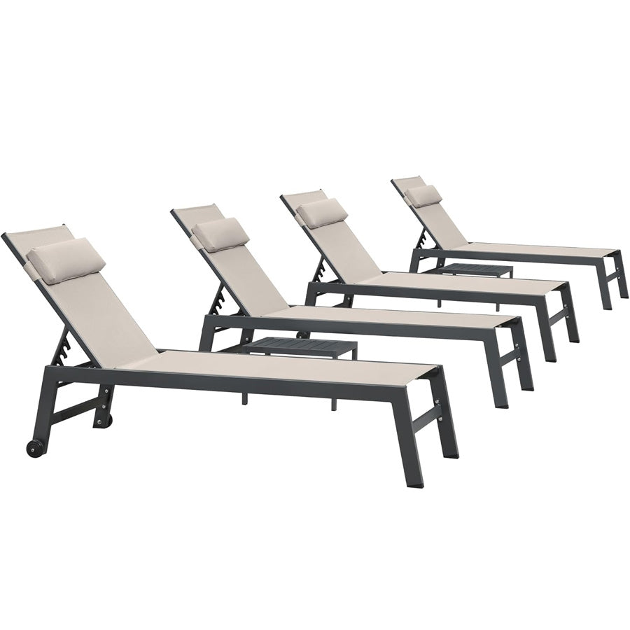 PURPLE LEAF Outdoor Lounge Chair Patio Chaise Pool Lounger Aluminum Frame with Side Table and Wheels for Outside Sunbathing Tanning Recliner Including Pillows — product view 6