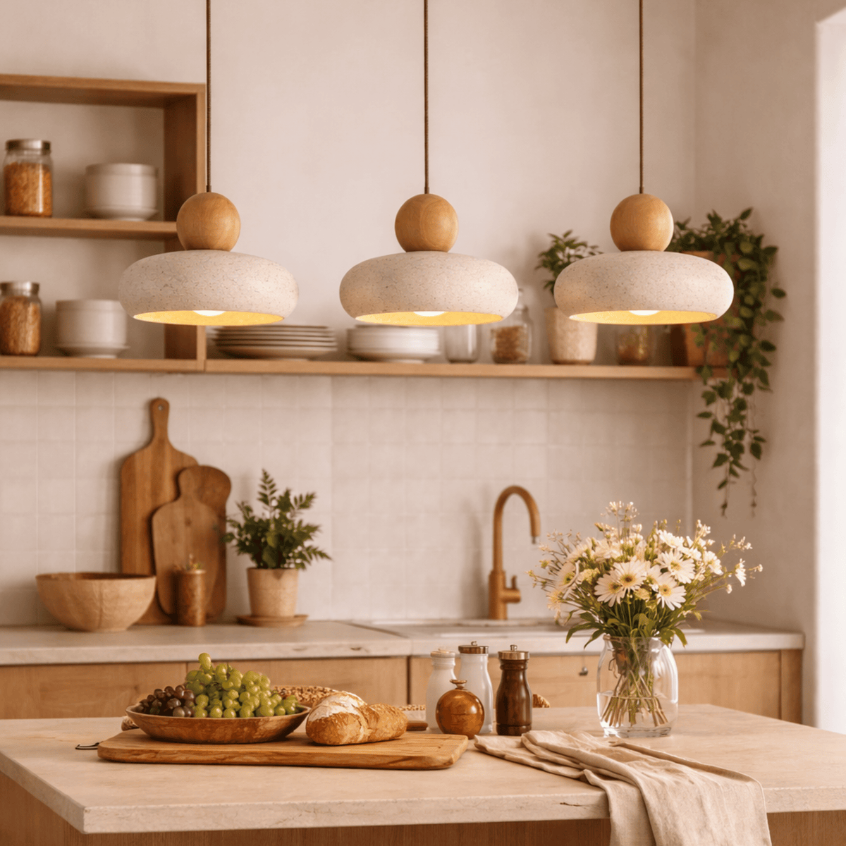 Sunlace Agate LED Pendant Light Natural Stone Minimalist Dining Room Bar — Light Wood Walnut — product view 6