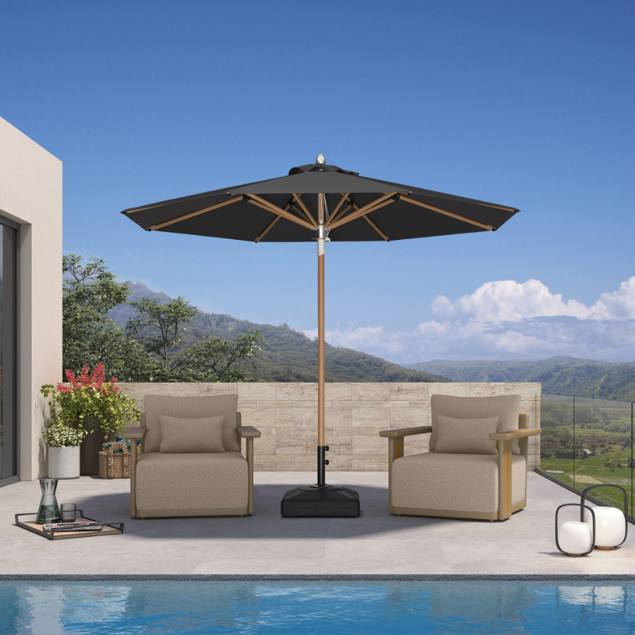 PURPLE LEAF Premium Teak‑Finish Aluminum Frame Outdoor Patio Market Umbrella with Rope Pulley Lift — product view 4