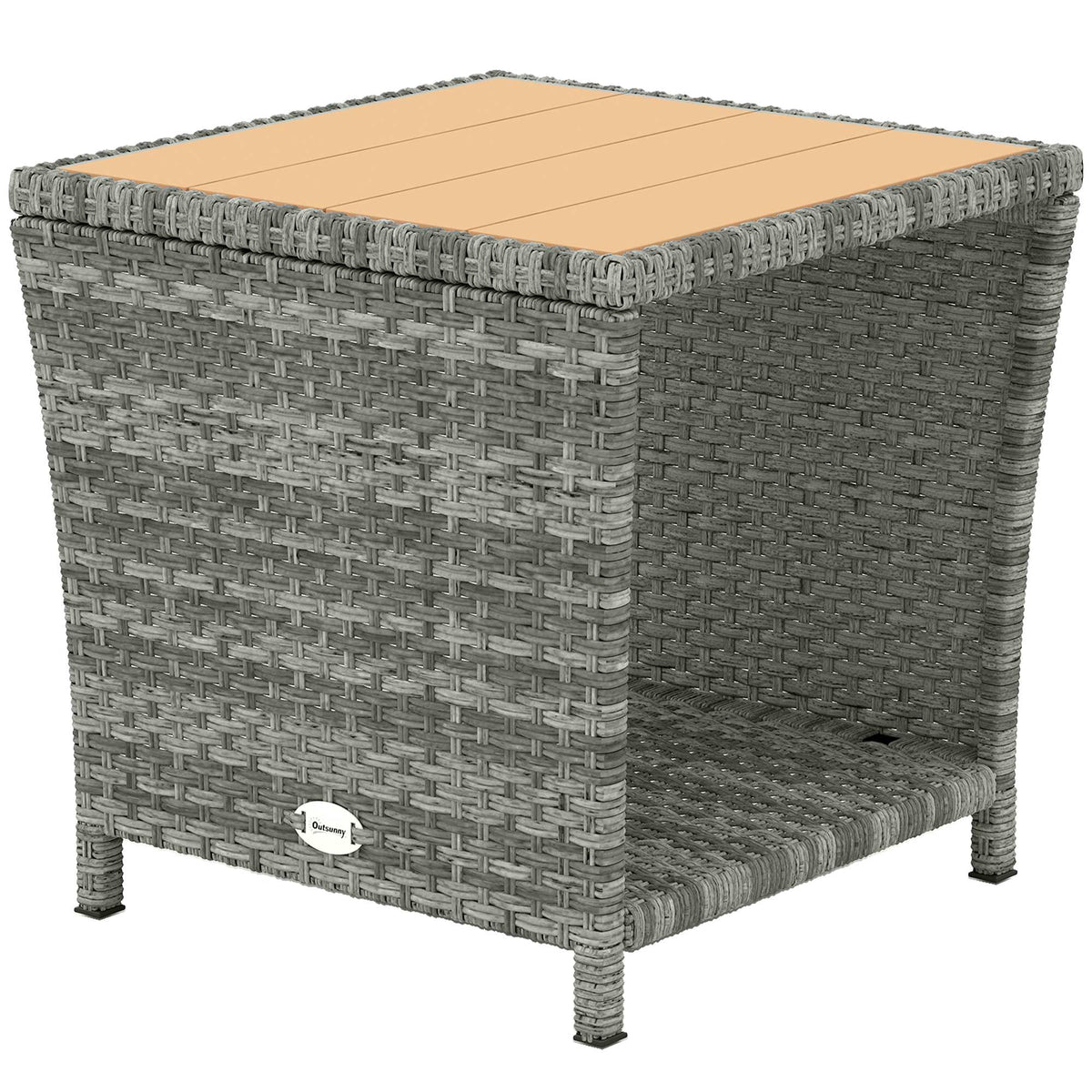 2-Tier PE Rattan Side Table with Storage Shelf, Light Grey — product view 2