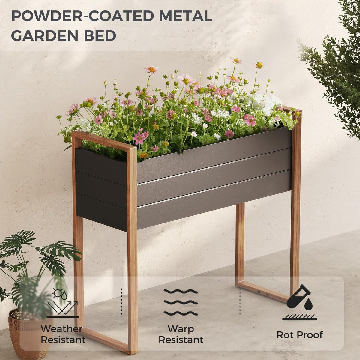 LOUNGE YARD Duisburg Raised Garden Bed with Legs, Weather-Resistant Elevated Planter Box with Drainage Holes — product view 3