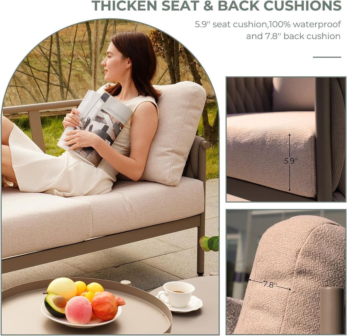 LOUNGE YARD 5-Seat Conversation Sofa Set, Thick Cotton Rope Outdoor Patio Furniture with Cushions — product view 6