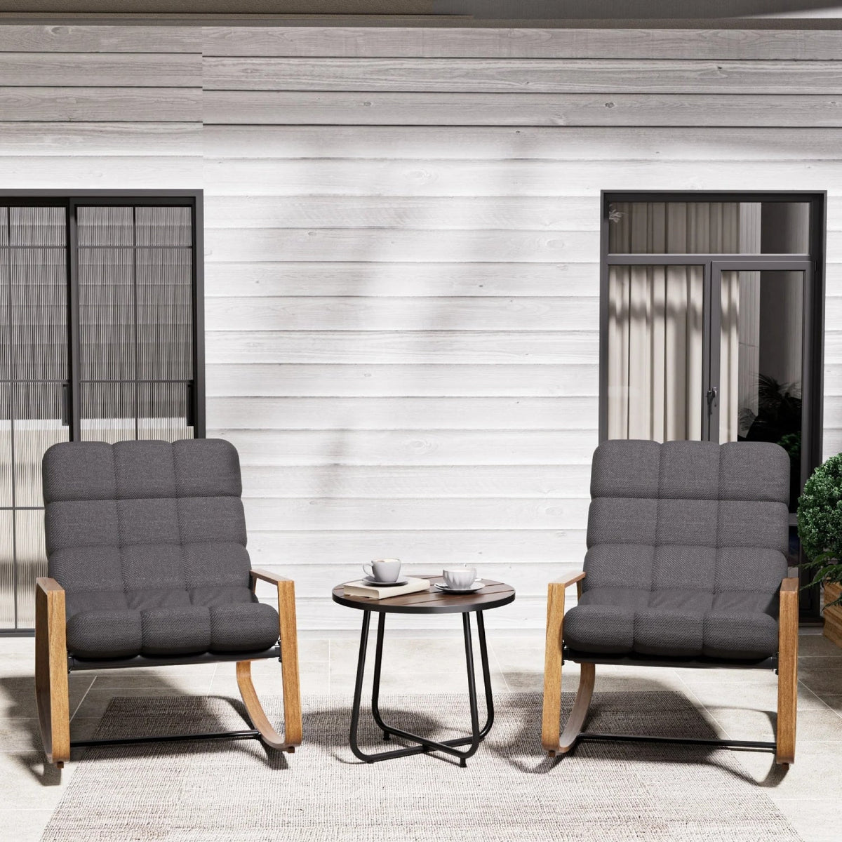 LOUNGE YARD Outdoor Modern Rocking Chair with Water-Resistant Fabric & Walnut-Finish Legs — product view 7