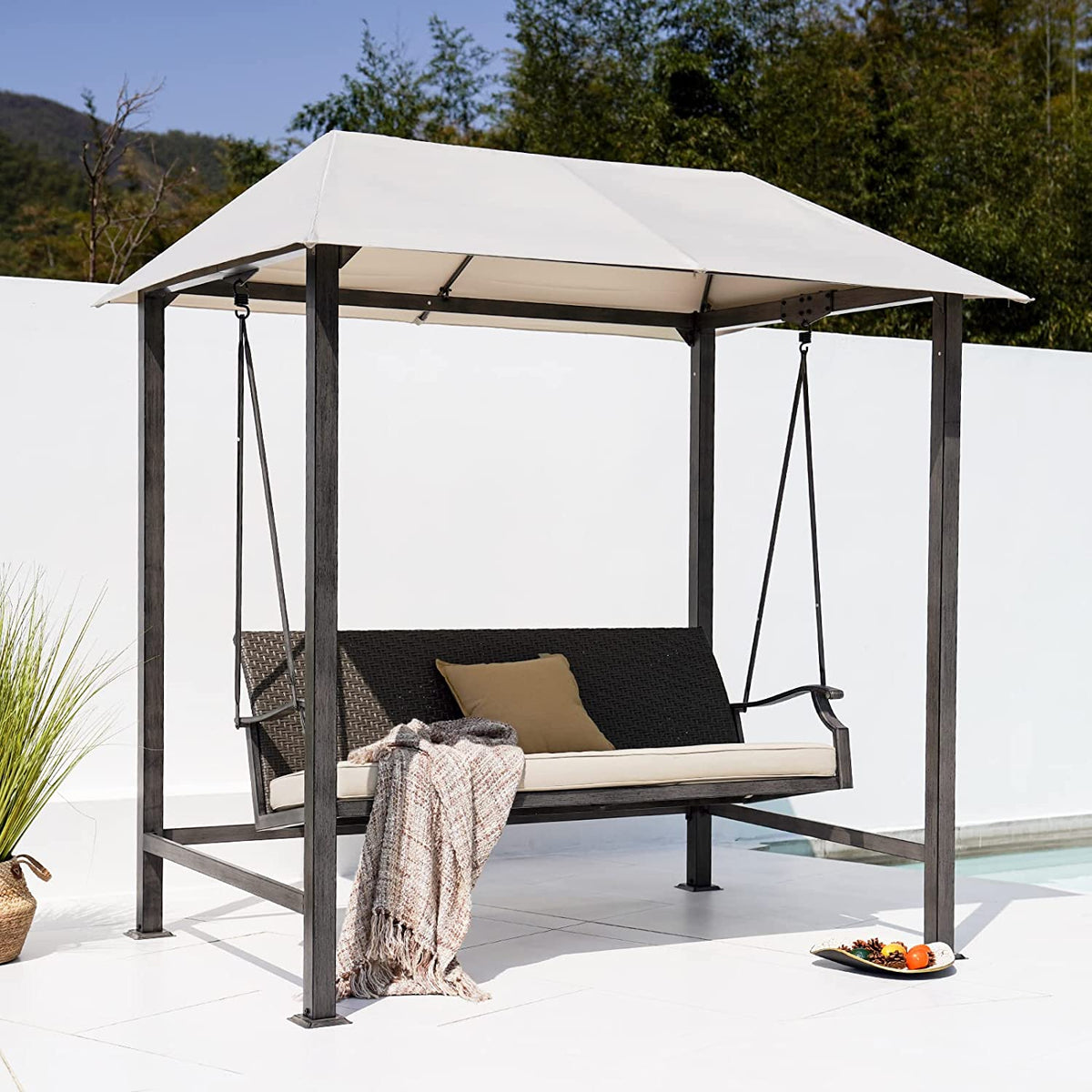 LOUNGE YARD Outdoor Porch Swing 3-Seat with Canopy and Removable Cushion for Garden, Backyard, Poolside — product view 1