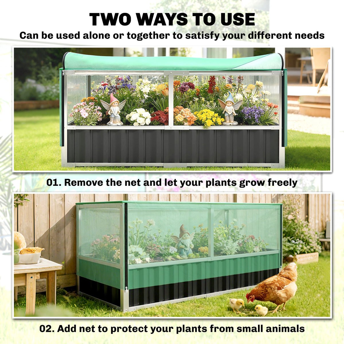 5.7 x 3 x 2.3ft Steel Raised Garden Bed with Cover and Gloves, Dark Grey — product view 7
