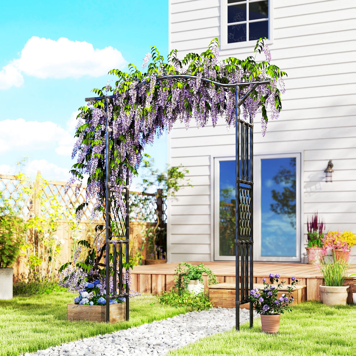 7.5ft Garden Arch with Extended Top for Climbing Plants, Black — product view 3