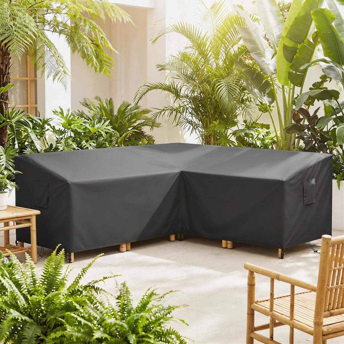 V-Shaped Garden Furniture Cover with Air Vent, 216 x 216 cm, Black — product view 3
