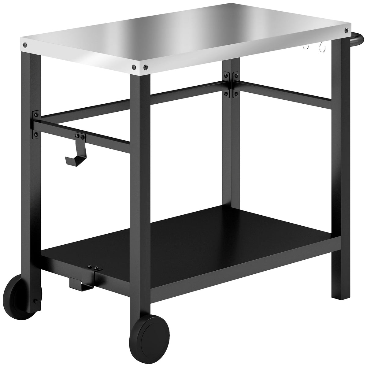 Outdoor Grill Cart with Stainless Steel Top, 2 Shelves and Wheels, Charcoal Grey — product view 2