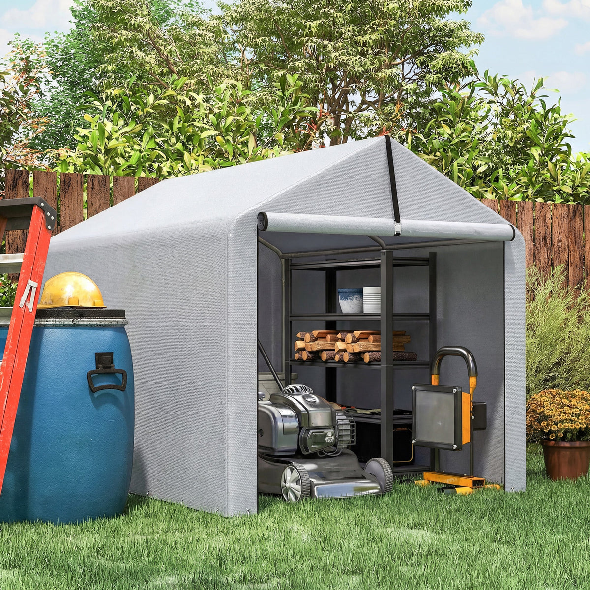 7' x 5' Portable Shed with Roll-up Zipper Door, Light Grey — product view 4