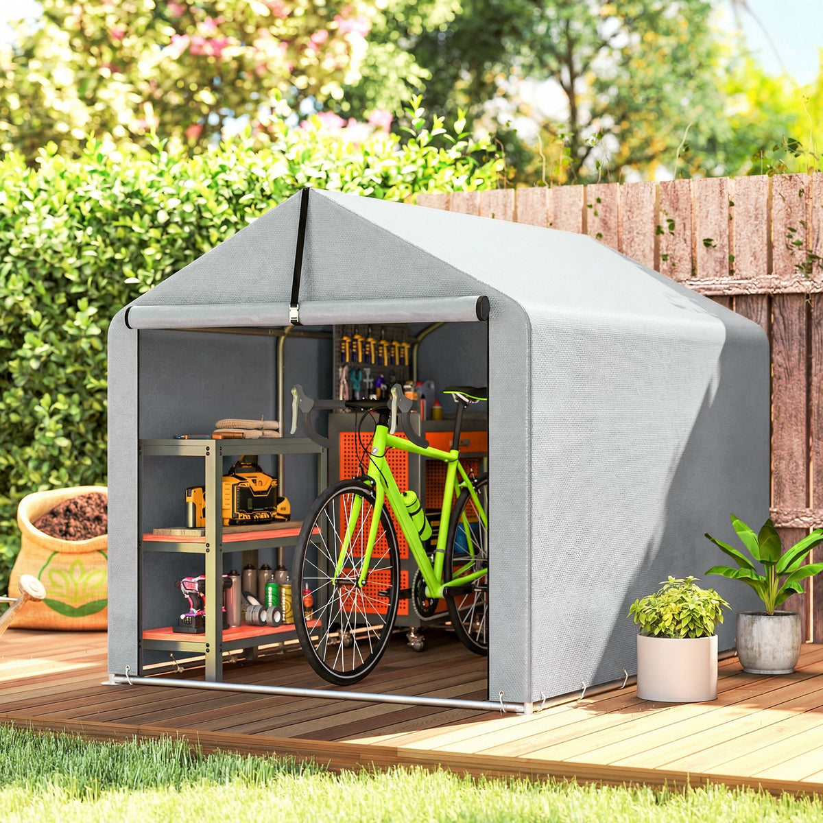 7' x 5' Portable Shed with Roll-up Zipper Door, Light Grey — product view 3