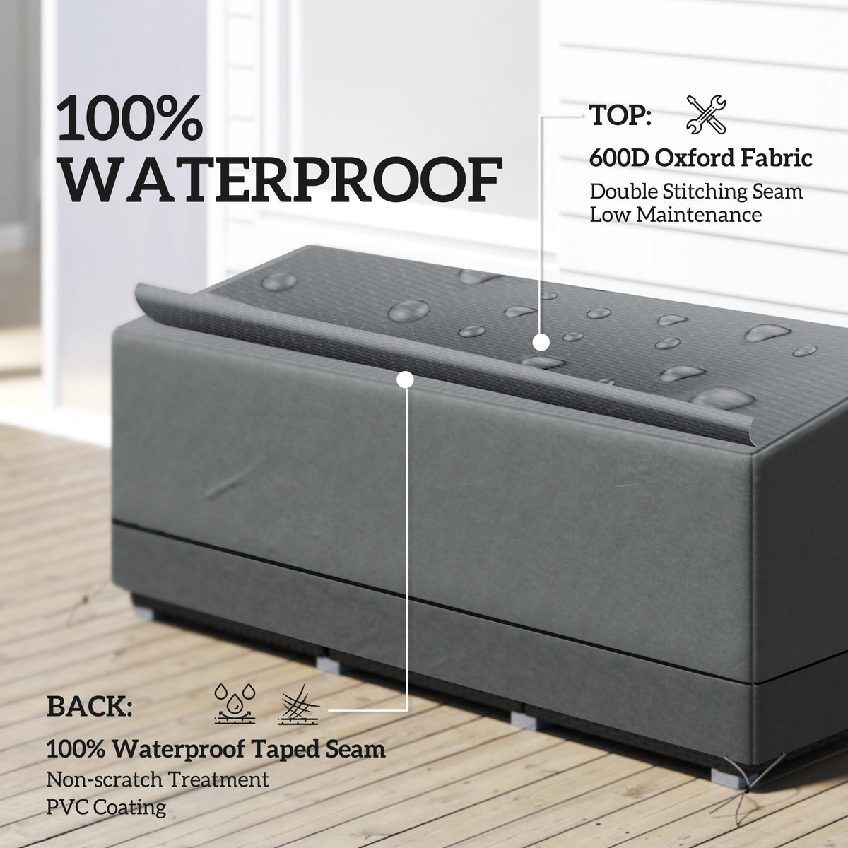 75" x 28.3" x 29.9" Waterproof Patio Sofa Cover, Grey — product view 6