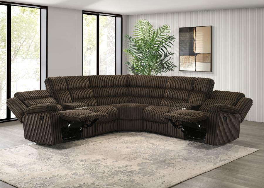 Coaster Atkinson Chocolate Corduroy Fabric Reclining Sectional Sofa – 601510 — product view 3