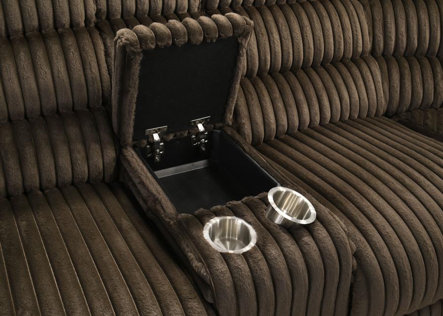 Coaster Atkinson Chocolate Corduroy Fabric Reclining Sectional Sofa – 601510 — product view 5