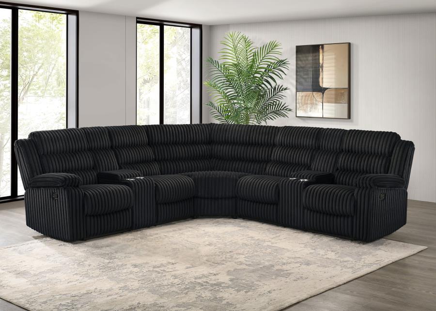 Coaster Atkinson Black Corduroy Fabric Reclining Sectional Sofa – 601520 — product view 1