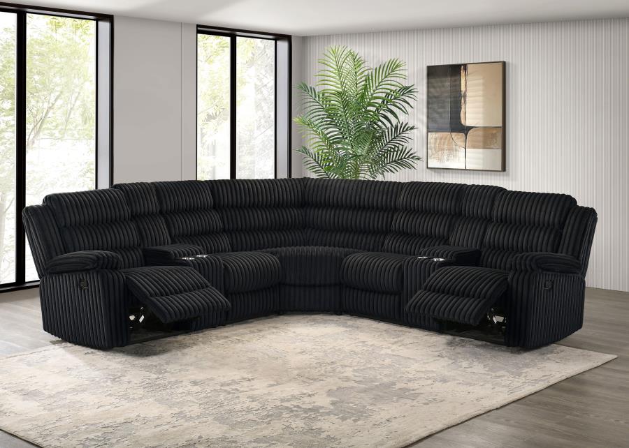 Coaster Atkinson Black Corduroy Fabric Reclining Sectional Sofa – 601520 — product view 2