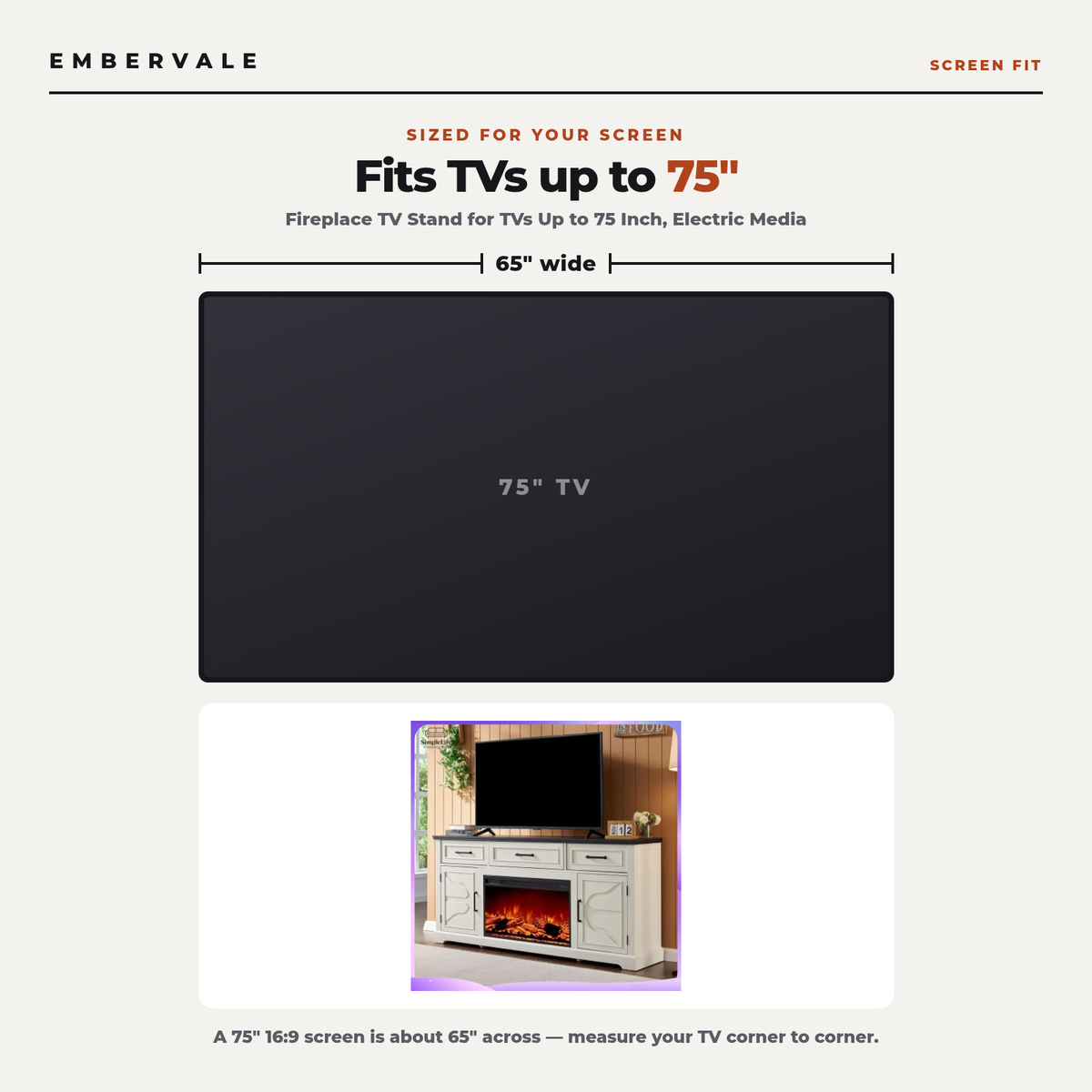 Fireplace TV Stand for TVs Up to 75 Inch, Electric Media Entertainment Center with Storage Cabinet & Console — product view 5