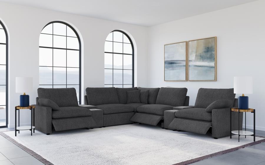 Coaster Collins Dark Grey Fabric 7-Pc Power Motion Sectional Sofa with Charging Ports – 609530P-SETA — product view 2
