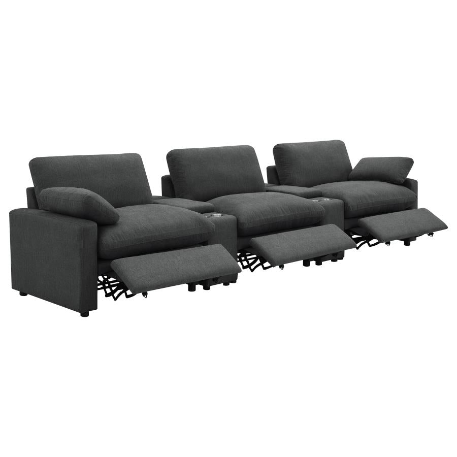 Coaster Collins Dark Grey Fabric 5-Piece Power Home Theater Seating with Console Centers – 609531PT — product view 3