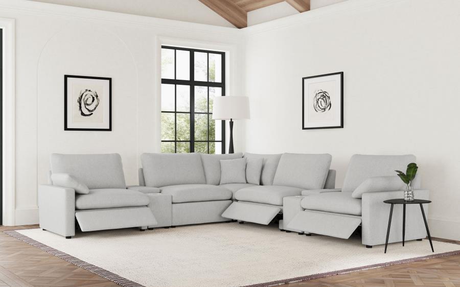 Coaster Collins Grey Fabric 7-Pc Power Motion Sectional Sofa with Charging Ports – 609560P-SETA — product view 2