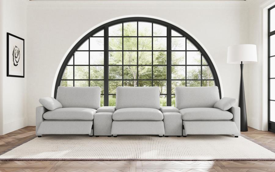 Coaster Collins Grey Fabric 5-Piece Power Home Theater Seating with Console Centers – 609561PT — product view 2