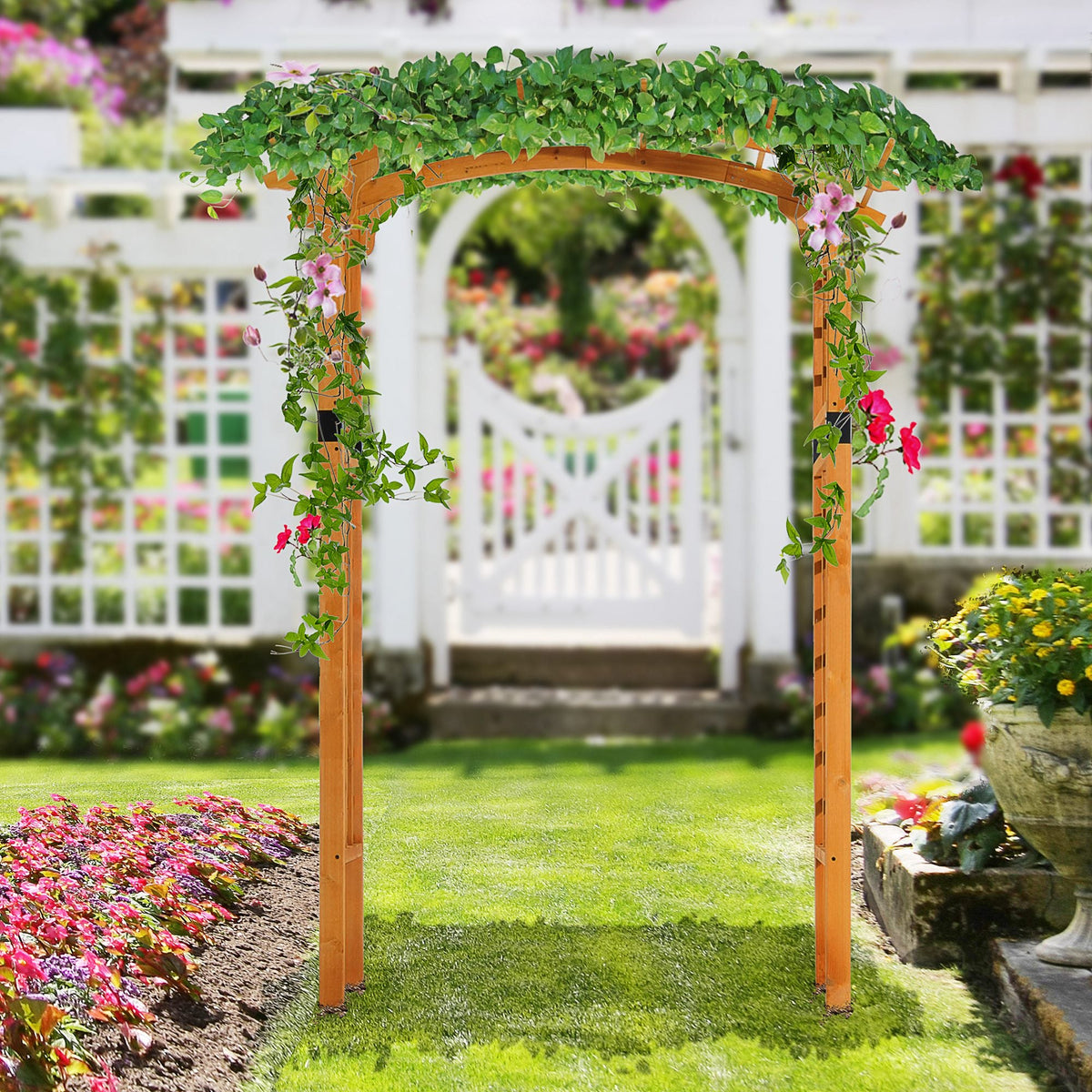 90in Wooden Garden Arbor with Trellis Wall for Climbing Plants, Wedding & Backyard Decor — product view 3
