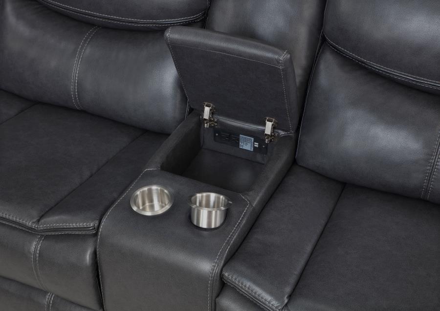 Coaster Sycamore Dark Grey Leatherette Power Reclining Sectional Sofa – 610200P — product view 3