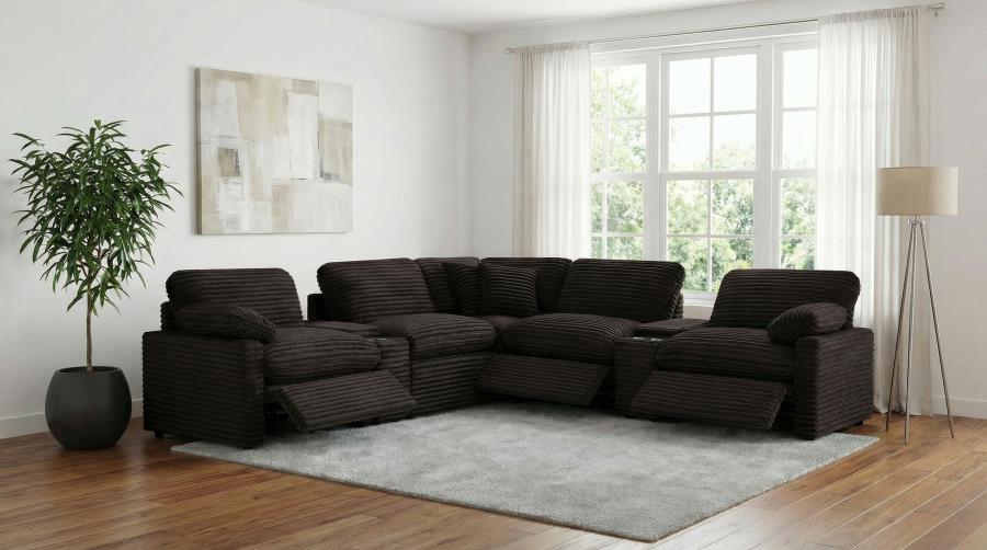 Coaster Collins Chocolate Brown Corduroy 7-Pc Power Motion Sectional Sofa with Charging Ports – 610350P-SETA — product view 2