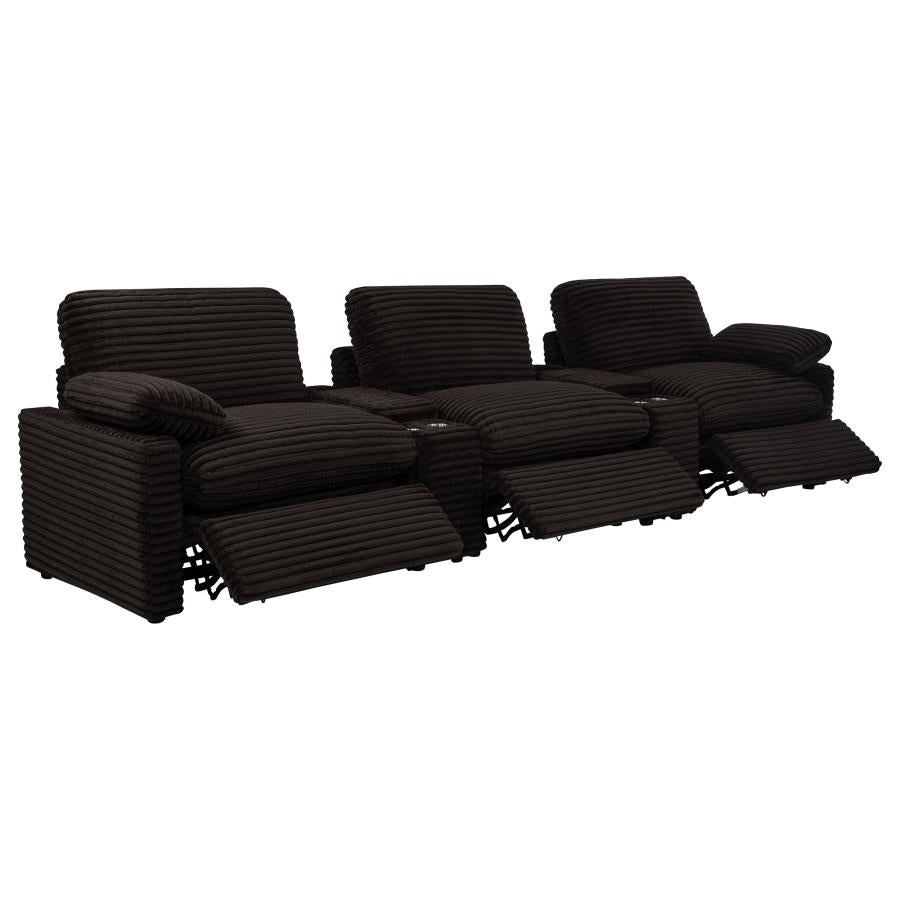 Coaster Collins Chocolate Brown Corduroy Fabric 5-Piece Power Home Theater Seating with Console Centers – 610351PT — product view 3