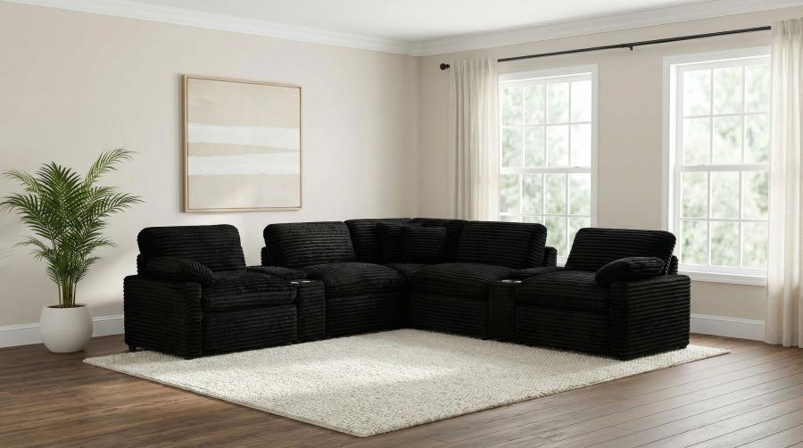 Coaster Collins Black Corduroy 7-Pc Power Motion Sectional Sofa with Charging Ports – 610360P-SETA — product view 1