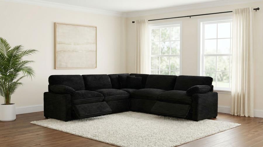Coaster Collins Black Corduroy 5-Pc Power Motion Sectional Sofa with Charging Ports – 610360P — product view 2