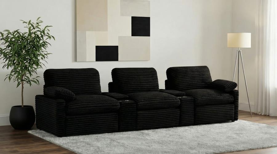 Coaster Collins Black Corduroy Fabric 5-Piece Power Home Theater Seating with Console Centers – 610361PT — product view 1