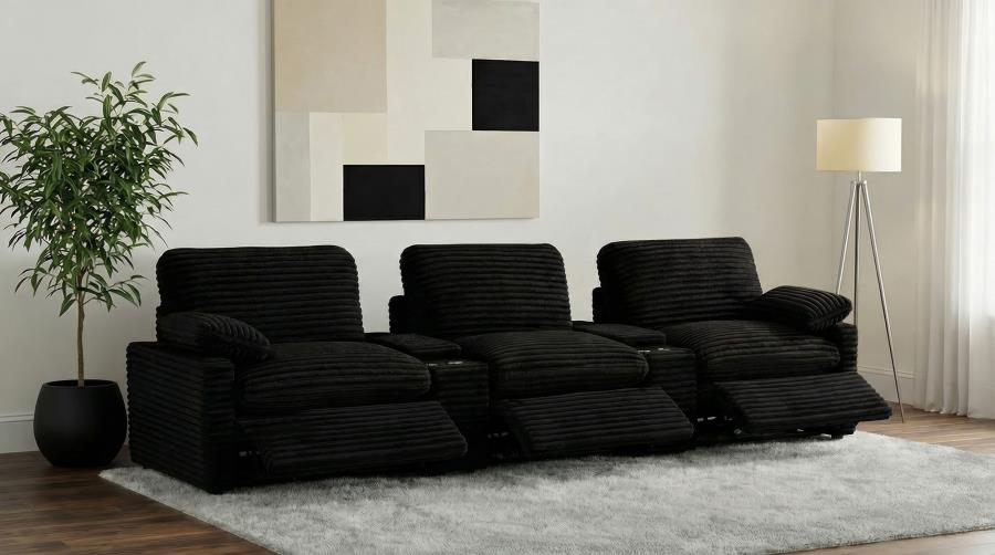 Coaster Collins Black Corduroy Fabric 5-Piece Power Home Theater Seating with Console Centers – 610361PT — product view 2