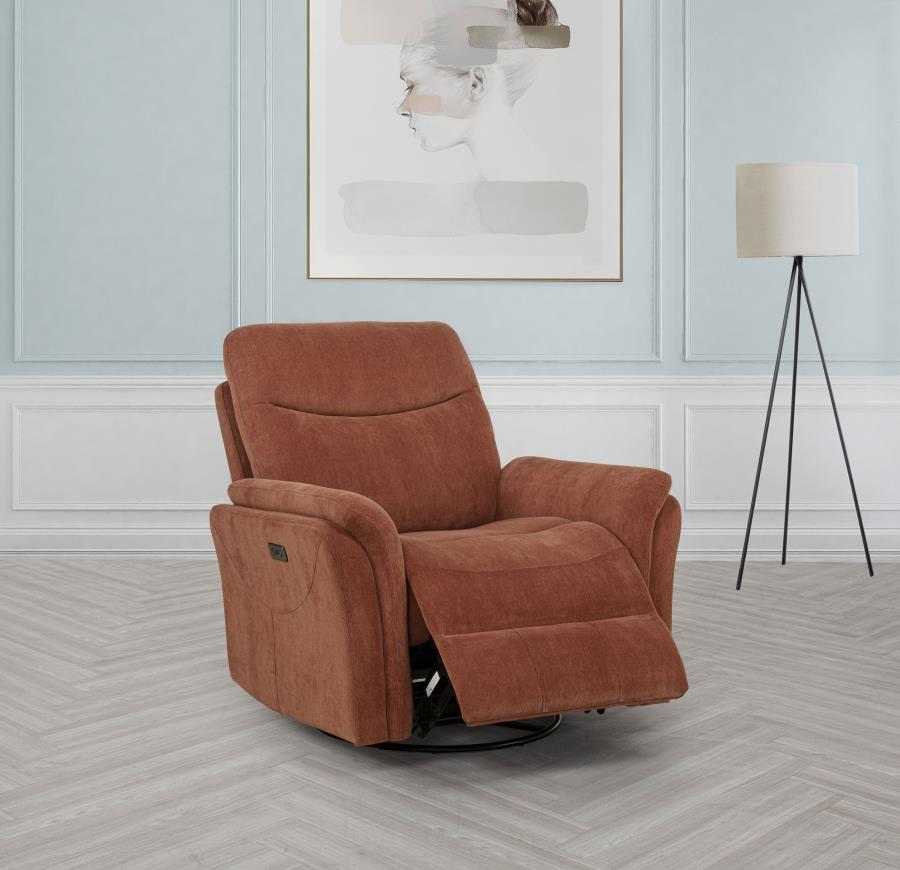 Coaster Adler Rust Fabric Power Swivel Glider Recliner Chair – 610433P — product view 1