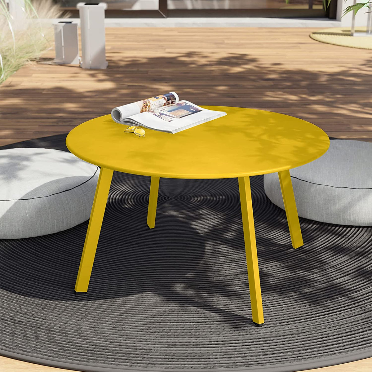 LOUNGE YARD Round Steel Patio Coffee Table, Weather Resistant Outdoor Large Side Table — product view 6