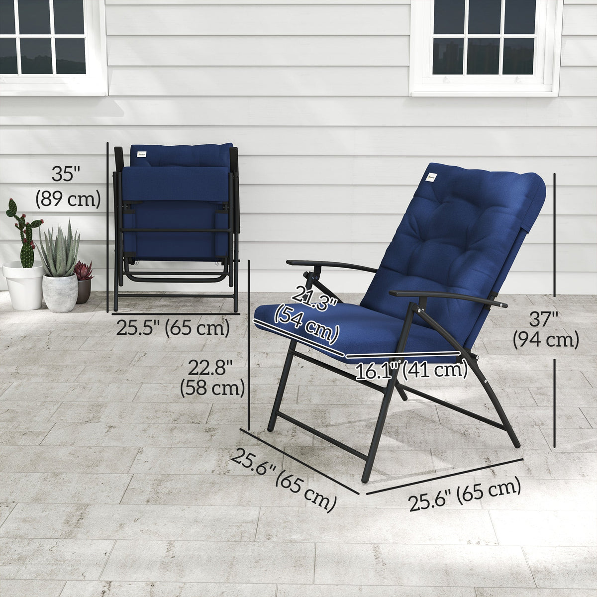Set of 2 Folding Outdoor Dining Chairs with Adjustable Backrest, Blue — product view 5