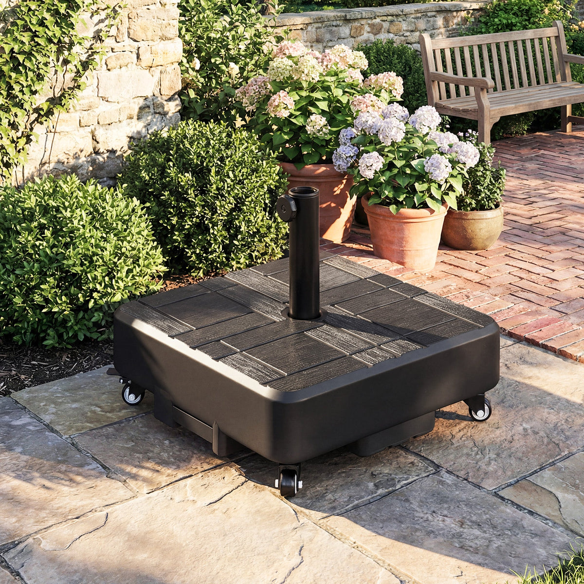 Patio Umbrella Base with Wheels, 62 lbs Water/77 lbs Sand, Black — product view 3