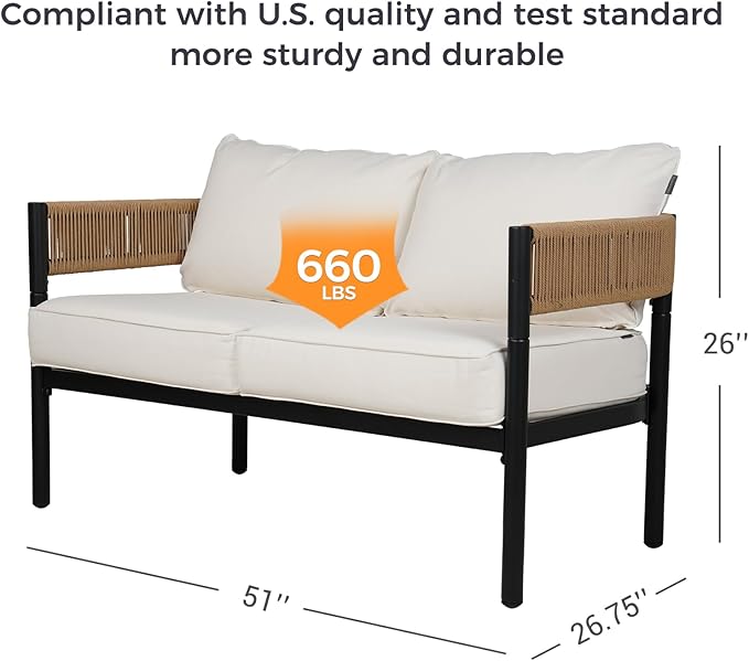 LOUNGE YARD 4-Seat Conversation Sofa Set, All-Weather Wicker Outdoor Loveseat with Thick Cushions for Porch and Garden — product view 6